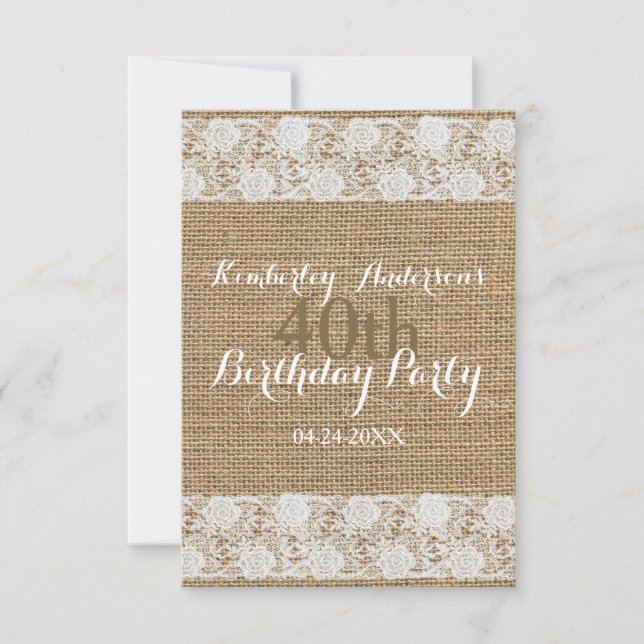 Invitation Romantic Lace Burlap 40e Anniversaire (Devant)