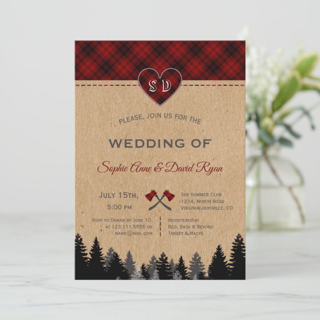 Invitation Romantic Lumberjack Jill Red Buffalo Barne Mariage (Debout devant)