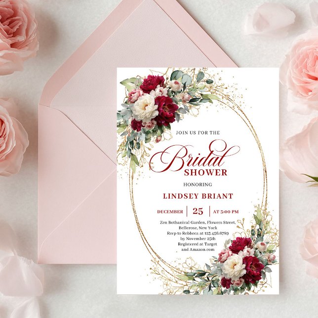 Invitation Romantic Merlot Roses Gold Bridal Shower Invites (Romantic Merlot Roses Gold Bridal Shower Invitation)