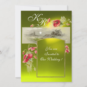 Invitation ROMANTİC MONOGRAM / POPIES, rouge, vert, jaune top