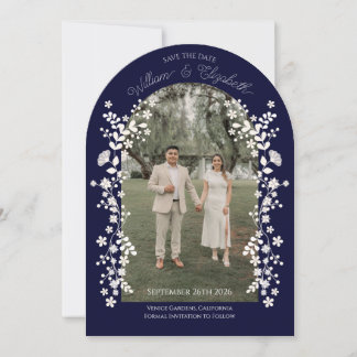Invitation Romantic Navy Blue Floral Arch Save the Date