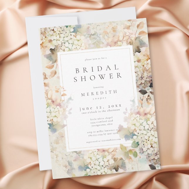 Invitation Romantic Neutral Vintage Hydrangeas Bridal Shower (Romantic Neutral Vintage Hydrangeas Bridal Shower Invitation)