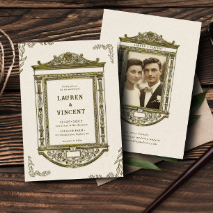 Invitation Romantic Ornate Vintage Gold Frame Photo Mariage