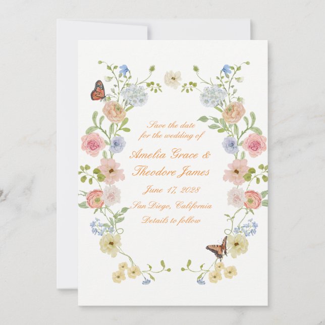 Invitation Romantic Pastel Floral Save the Date Card (Devant)