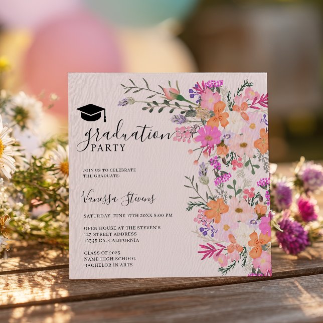 Invitation Romantic pastel wildflowers spring graduation (Romantic pastel wildflowers spring graduation invitation)