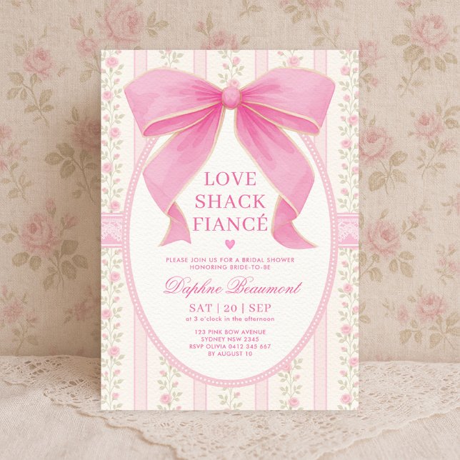 Invitation Romantic Pink Bow Love Shack Fiance Fête des marié (Créateur téléchargé)