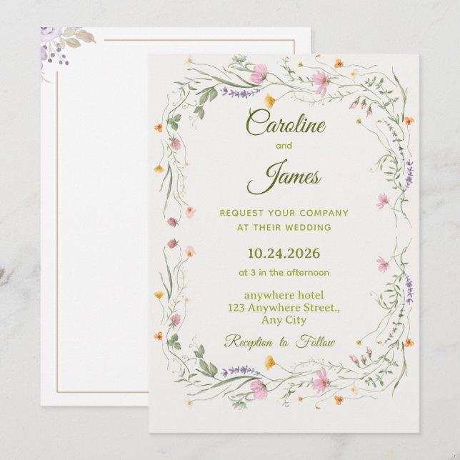 Invitation Romantic Pink Floral Wreath Wedding Classic (Devant / Derrière)
