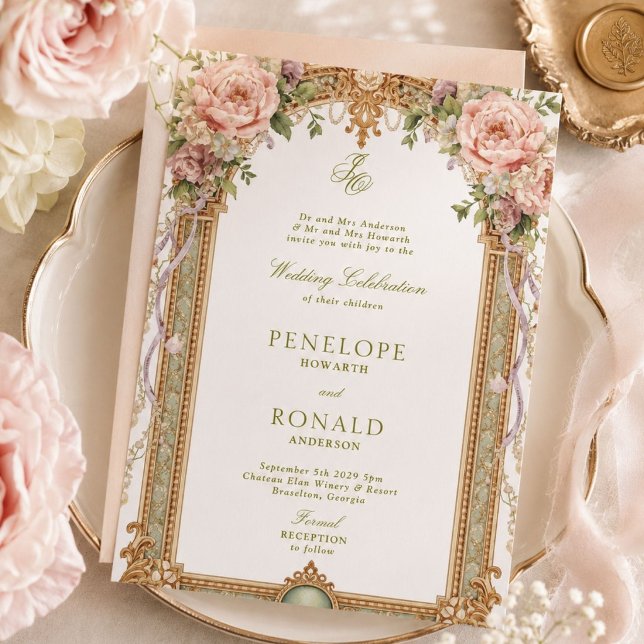 Invitation Romantic Pink Rose Gold Wedding (Créateur téléchargé)