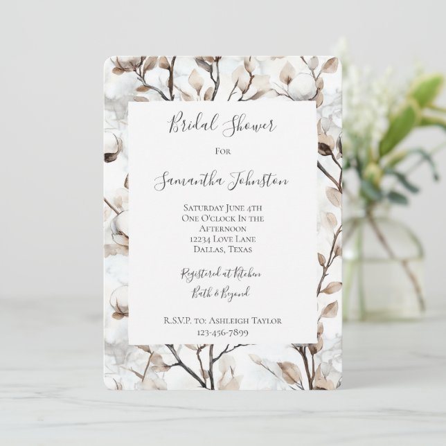 Invitation Romantic Pretty White Flowering Tree Bridal Shower (Debout devant)