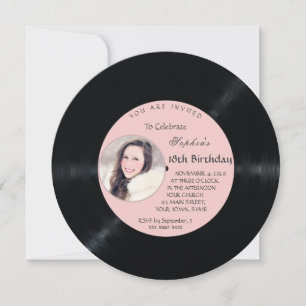 Invitation Romantic Retro Vinyl Record Photo Anniversaire