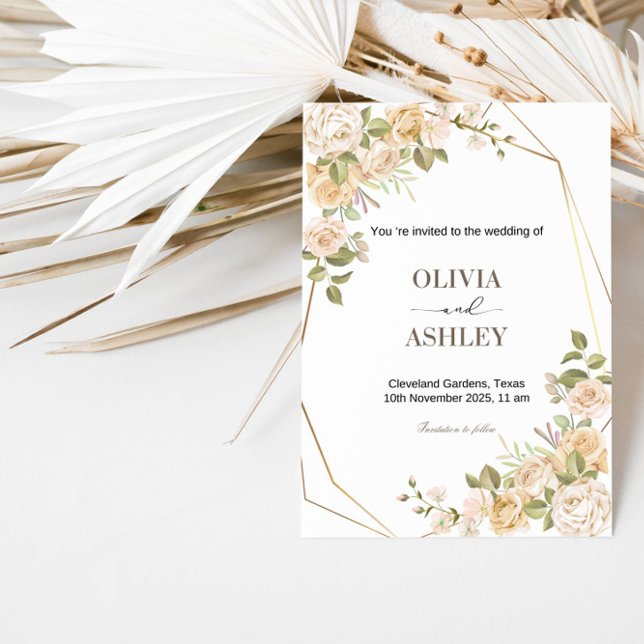 Invitation Romantic Rose Bloom Wedding | Elegant Floral Party (Créateur téléchargé)