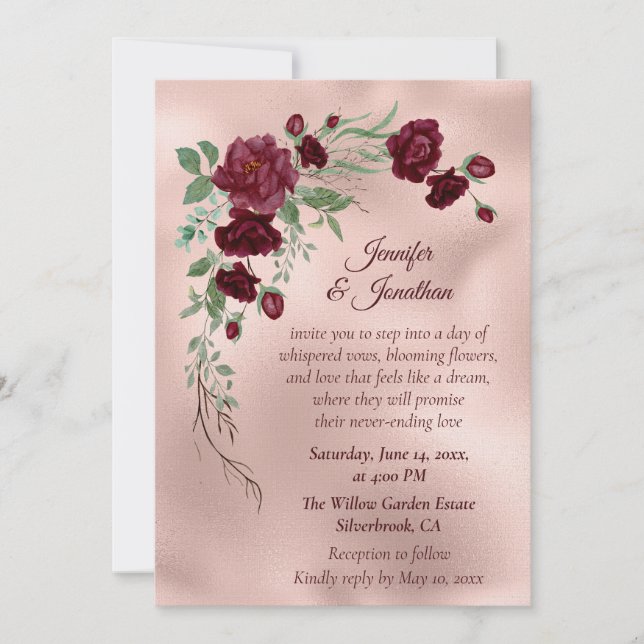 Invitation Romantic Rose Gold Floral Customizable Wedding (Devant)