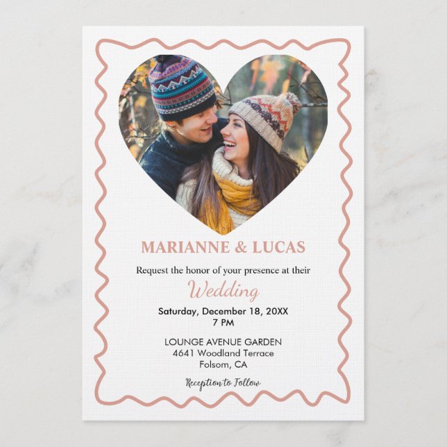 Invitation Romantic Rose Gold Heart Photo Wedding (Devant)