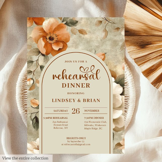 Invitation Romantic Rusty Beige Olive Floral Rehearsal Invite (Romantic Rusty Beige Olive Floral Rehearsal Invitation)