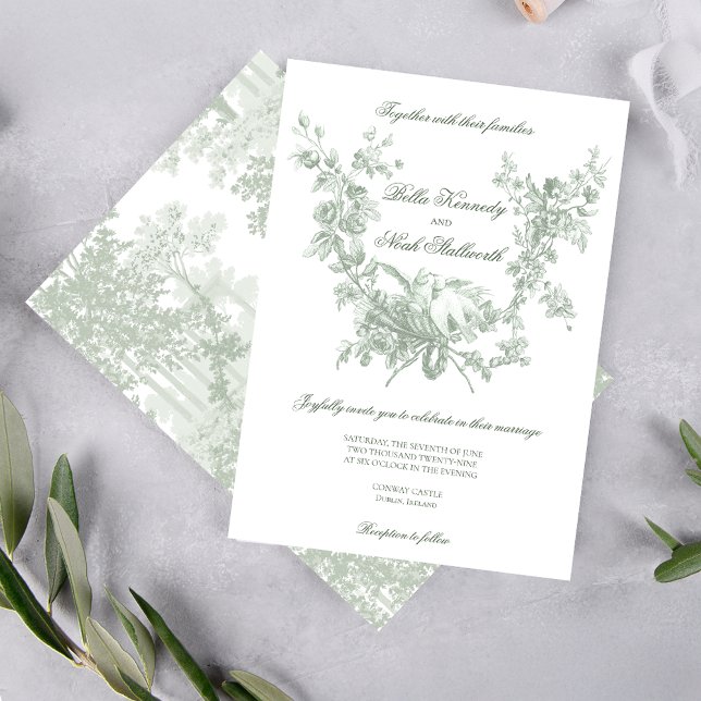 Invitation Romantic Sage Floral Wreath w/Lovebirds Wedding (Créateur téléchargé)