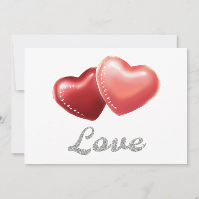 Invitation Romantic Sparkling Red Hearts "Love" Glitter Desig (Devant)