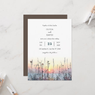 Invitation Romantic Sunset Coastal Meadow Art Beach wedding