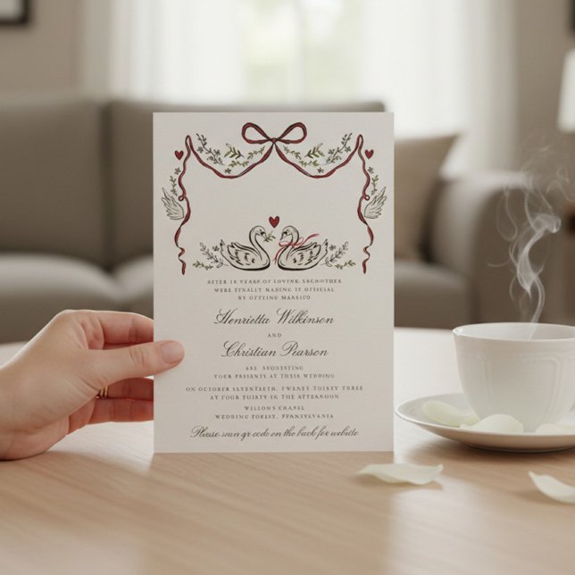 Invitation Romantic Swans with Hearts Woodland Wedding Card (Créateur téléchargé)