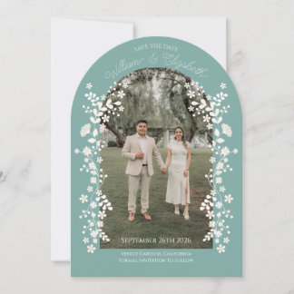 Invitation Romantic Teal Eucalyptus Floral Arch Save the Date