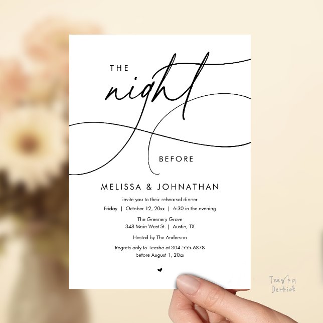 Invitation Romantic The Night Before Wedding Rehearsal Dinner (Romantic The Night Before Wedding Rehearsal Dinner Invitation card in black and white)