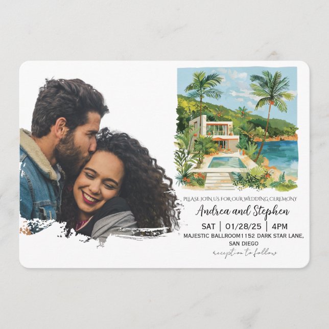 Invitation Romantic Tropical Island Wedding (Devant)
