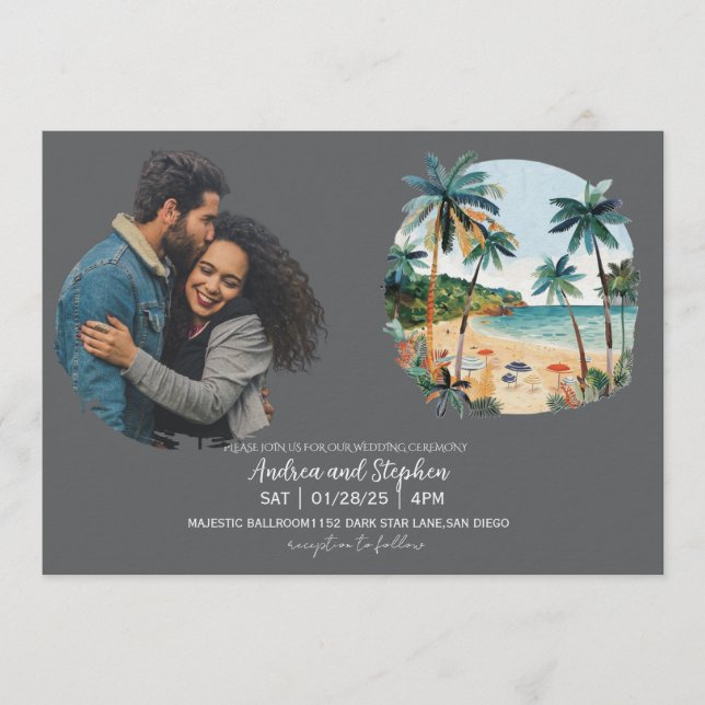 Invitation Romantic Tropical Island Wedding (Devant)