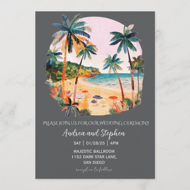 Invitation Romantic Tropical Island Wedding (Devant)