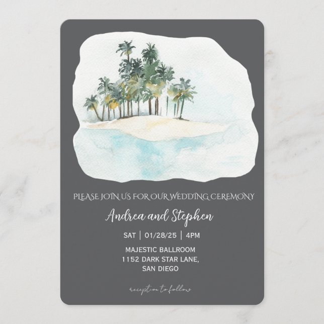Invitation Romantic Tropical Island Wedding (Devant)