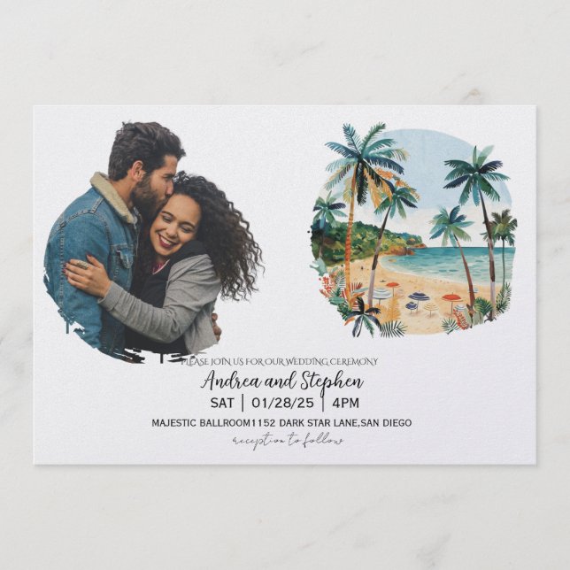 Invitation Romantic Tropical Island Wedding (Devant)