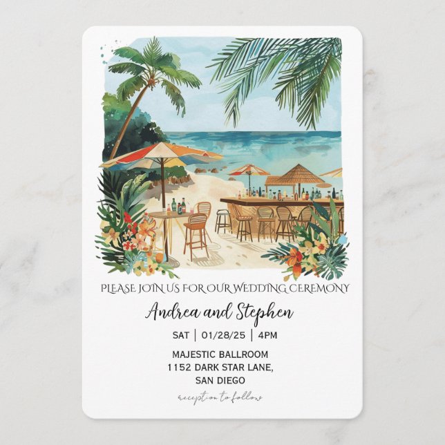 Invitation Romantic Tropical Island Wedding (Devant)