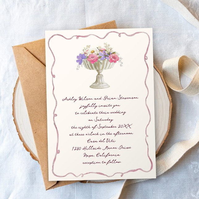 Invitation Romantic Tuscan Garden Urn with Flowers Wedding (Créateur téléchargé)