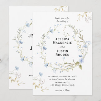 Invitation Romantic Watercolor Dusty Blue Wildflower Wedding