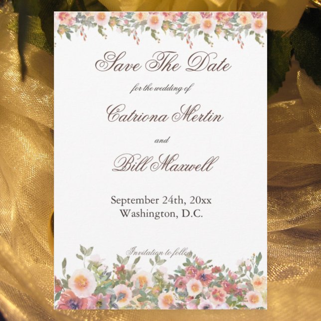 Invitation Romantic Watercolor Floral Save the Date Card (Créateur téléchargé)