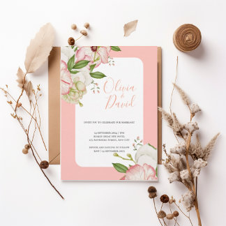 Invitation Romantic Watercolor Flowers Elegant Script Invite