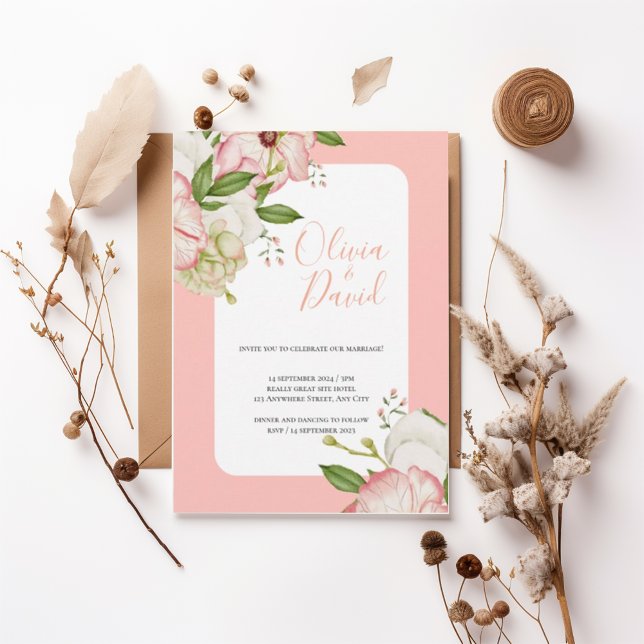 Invitation Romantic Watercolor Flowers Elegant Script Invite (Créateur téléchargé)