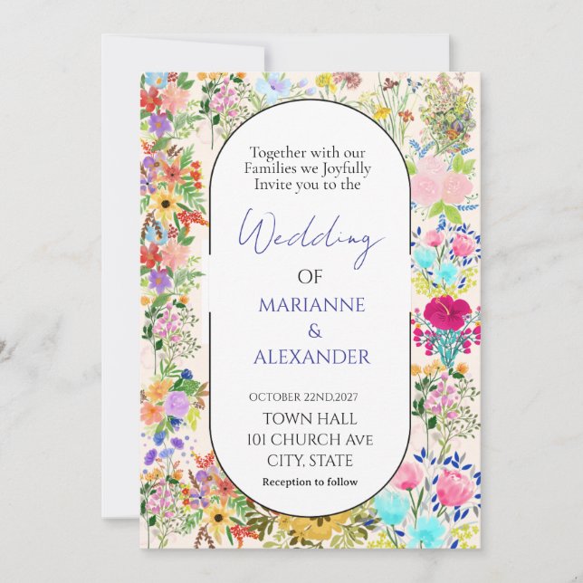 Invitation Romantic Watercolor Wildflower Wedding (Devant)