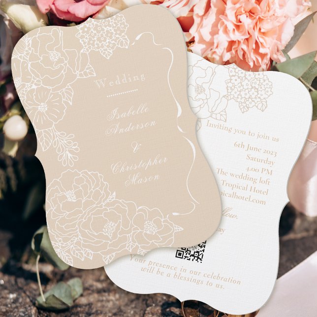 Invitation Romantic Wedding Peonies Delicate Ivory (Créateur téléchargé)