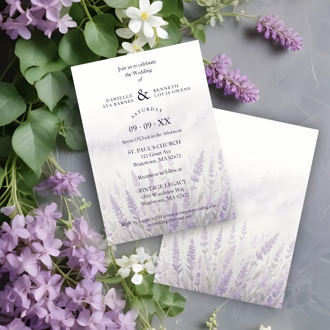Invitation Romantic Wedding Spring Lavender Field Landscape (Romantic Wedding Spring Lavender Field Landscape Invitation Card.)