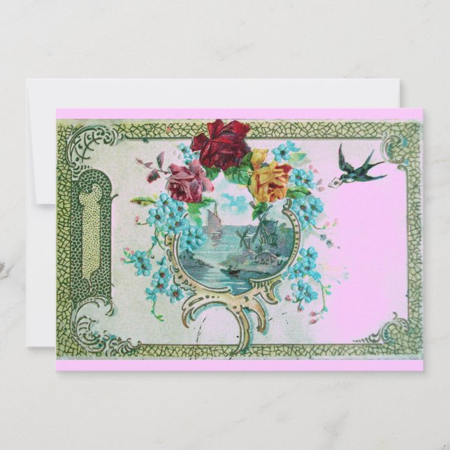 Invitation ROMANTICA 3 Floral Blue Rose Wedding Party (Devant)