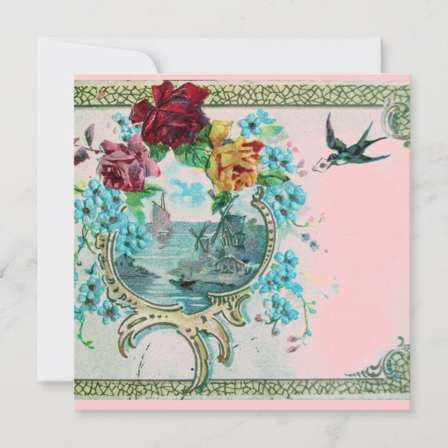 Invitation ROMANTICA 3 Floral Blue Rose Wedding Party (Devant)