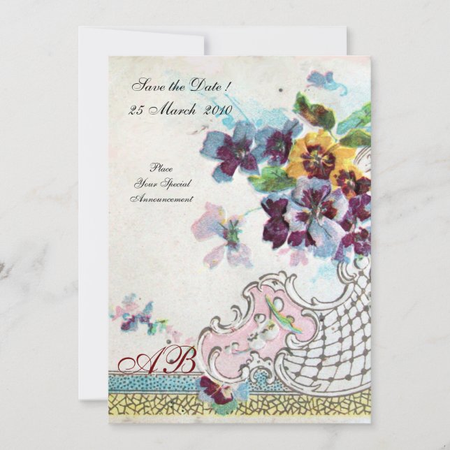 Invitation ROMANTİCA Bleu rose Blanc Mariage Floral Monogramm (Devant)