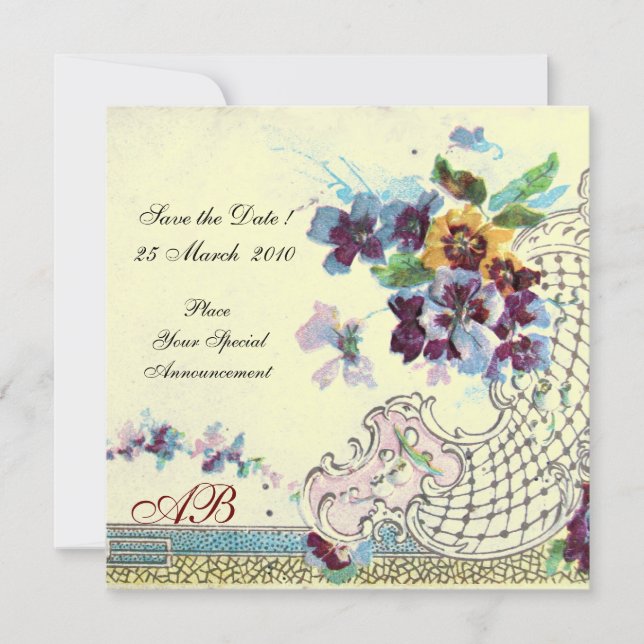 Invitation ROMANTİCA Bleu Rose Blanc Monogramme Floral de Mar (Devant)