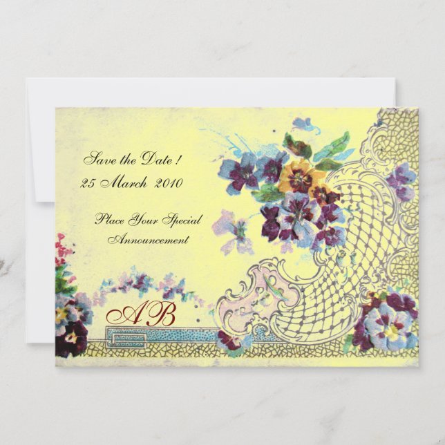 Invitation ROMANTICA Bleu rose Jaune Floral Mariage Monogramm (Devant)