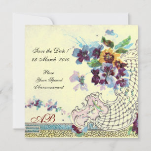 Invitation ROMANTİCA Crème bleue rose Mariage Floral Monogram