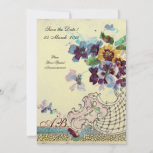 Invitation ROMANTİCA Crème bleue rose Mariage Monogramme flor