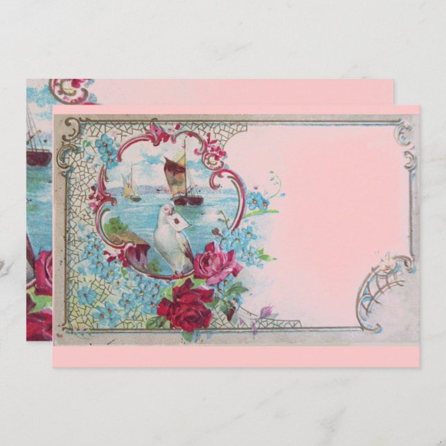 Invitation ROMANTICA Élégante Fleur Bleu Rose Mariage Party (Devant / Derrière)