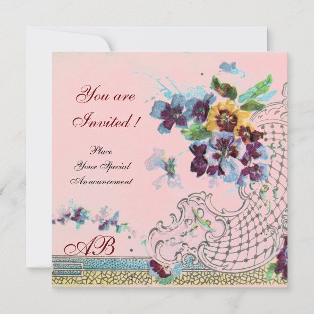 Invitation ROMANTICA Fleurs Violettes Bleues Roses Mariage Pe (Devant)