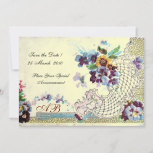 Invitation ROMANTICA Floral Bleu rose Blanc Mariage Pansies