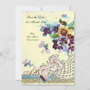 Invitation ROMANTICA Floral Bleu Rose Crème Monogramme de Mar