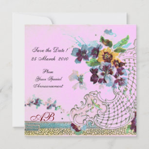 Invitation ROMANTICA Floral Bleu Rose Lilas Mariage Pensées